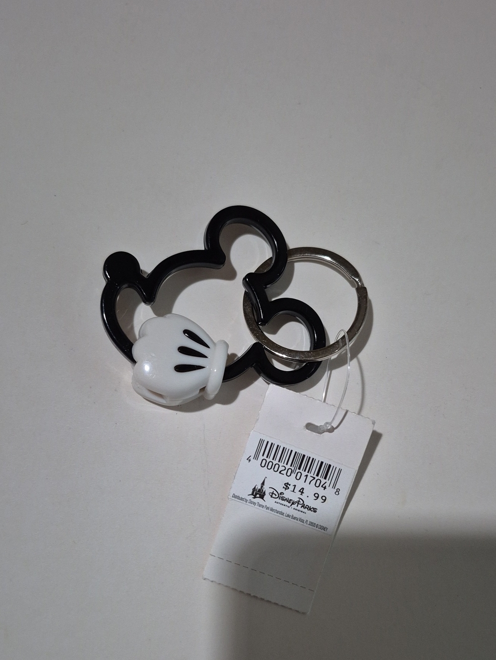 Disney Parks Black Mickey Head Keyring with White Glove Charm